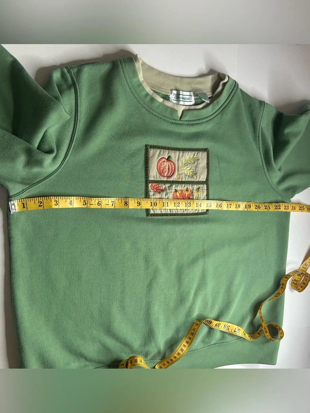 Shenanigans Vintage Green Crewneck Pumpkin Y2K Sweatshirt Grannycore Autumn Sz L